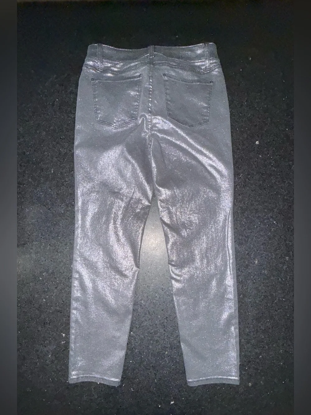 UEC TALBOTS SLIM ANKLE JEANS PEWTER FOIL DARK SILVER METALLIC STRETCH SZ 2P